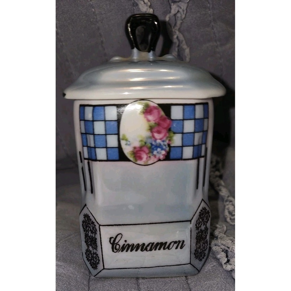 Vtg Victoria China Czechoslovakia Blue Lusterware Cinnamon Canister Deco Granny